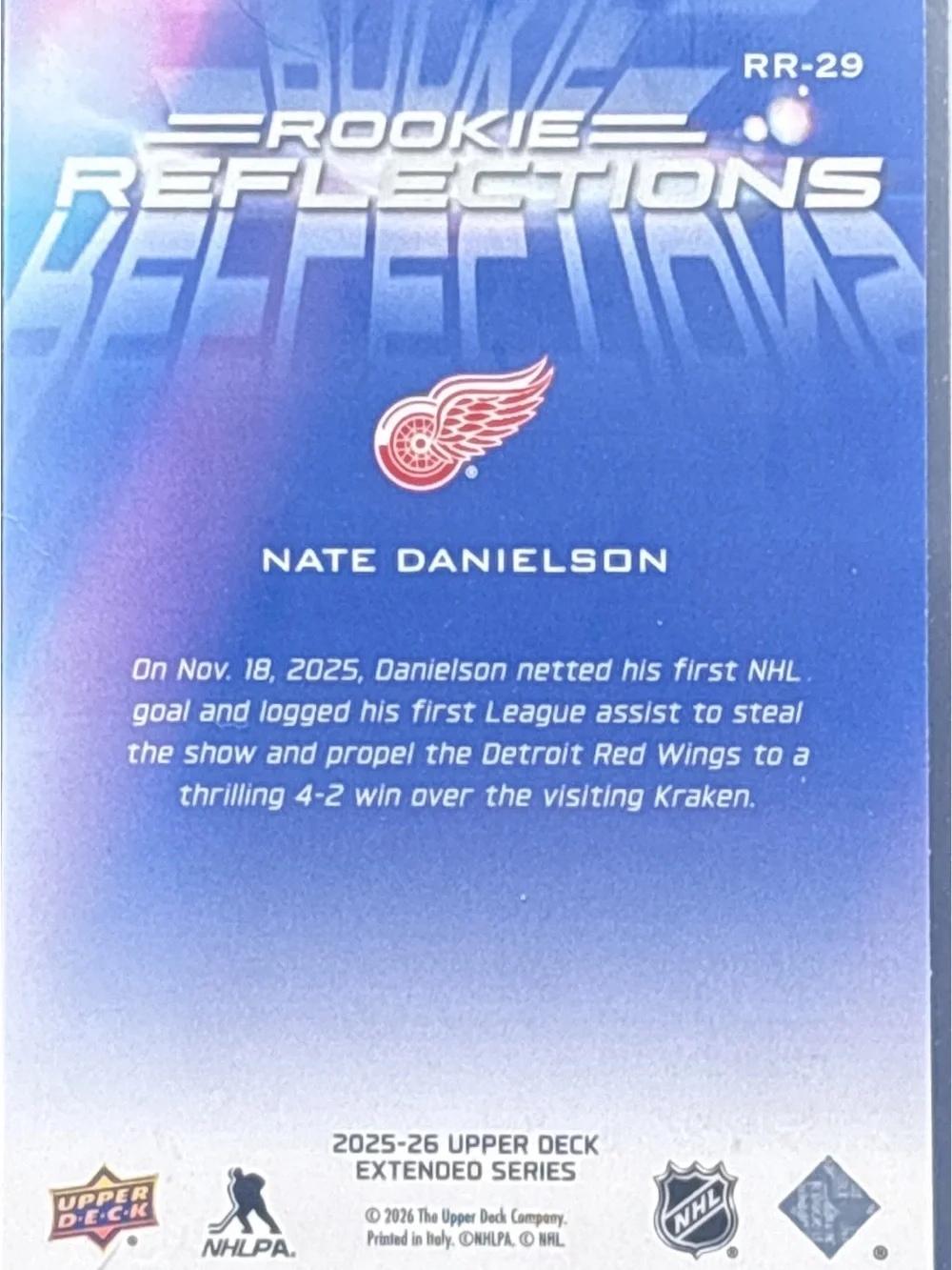 Upper Deck Nate Danielson Rookie Hockey Trading Card